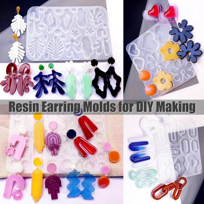 ZQYSING (4 Pack) Resin Earring Molds, Resin Jewelry Molds for Epoxy Variety Shape Silicone Pendant Molds for Women Earring Making - Image 4